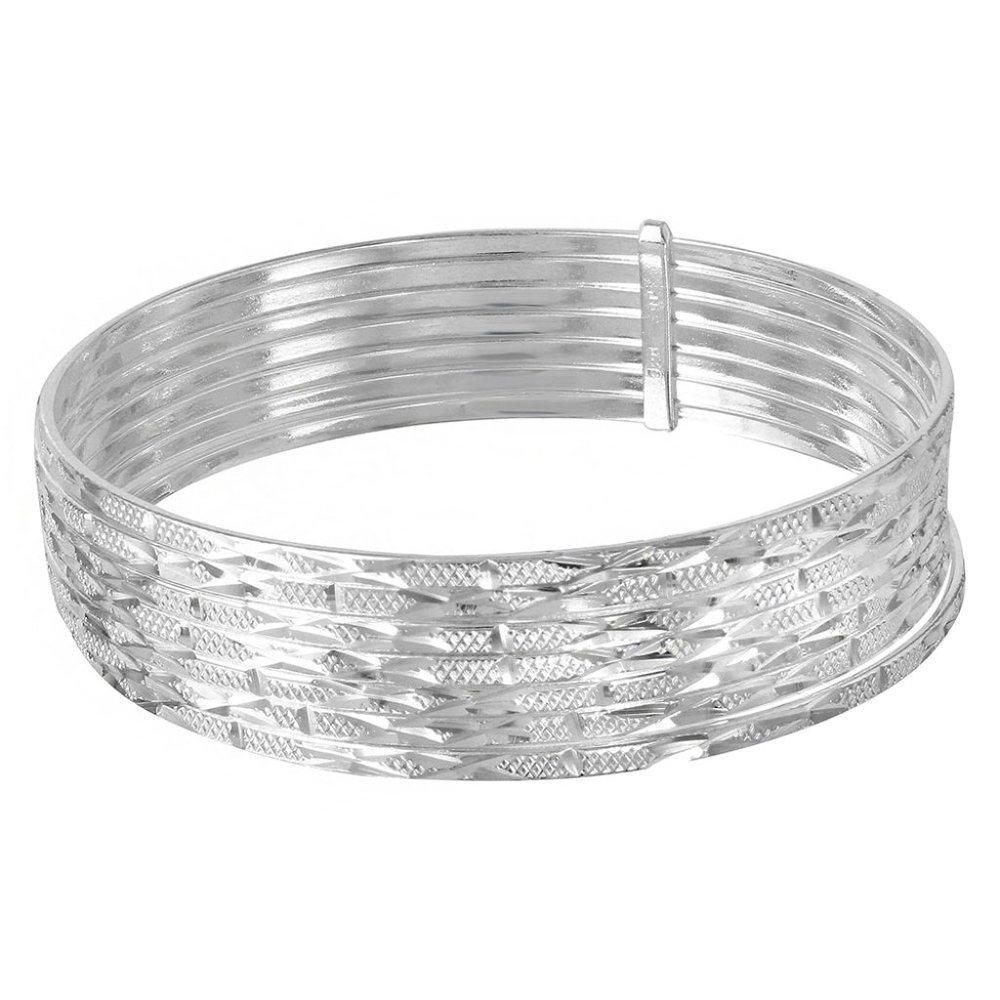 Silver 925 High Polished Diamond Cut Semanario Bangle Bracelet